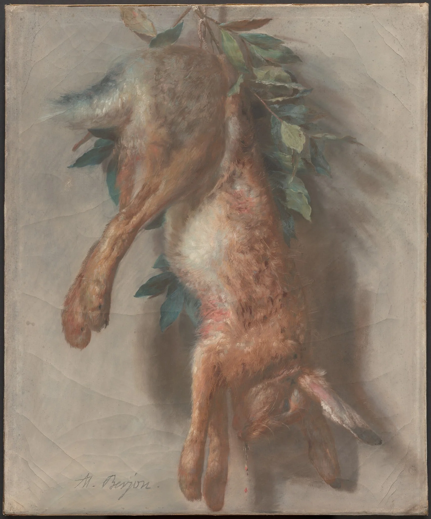 Hunting Trophy with Hare and Bay Leaves, by Antoine Berjon, pastel, 1810
