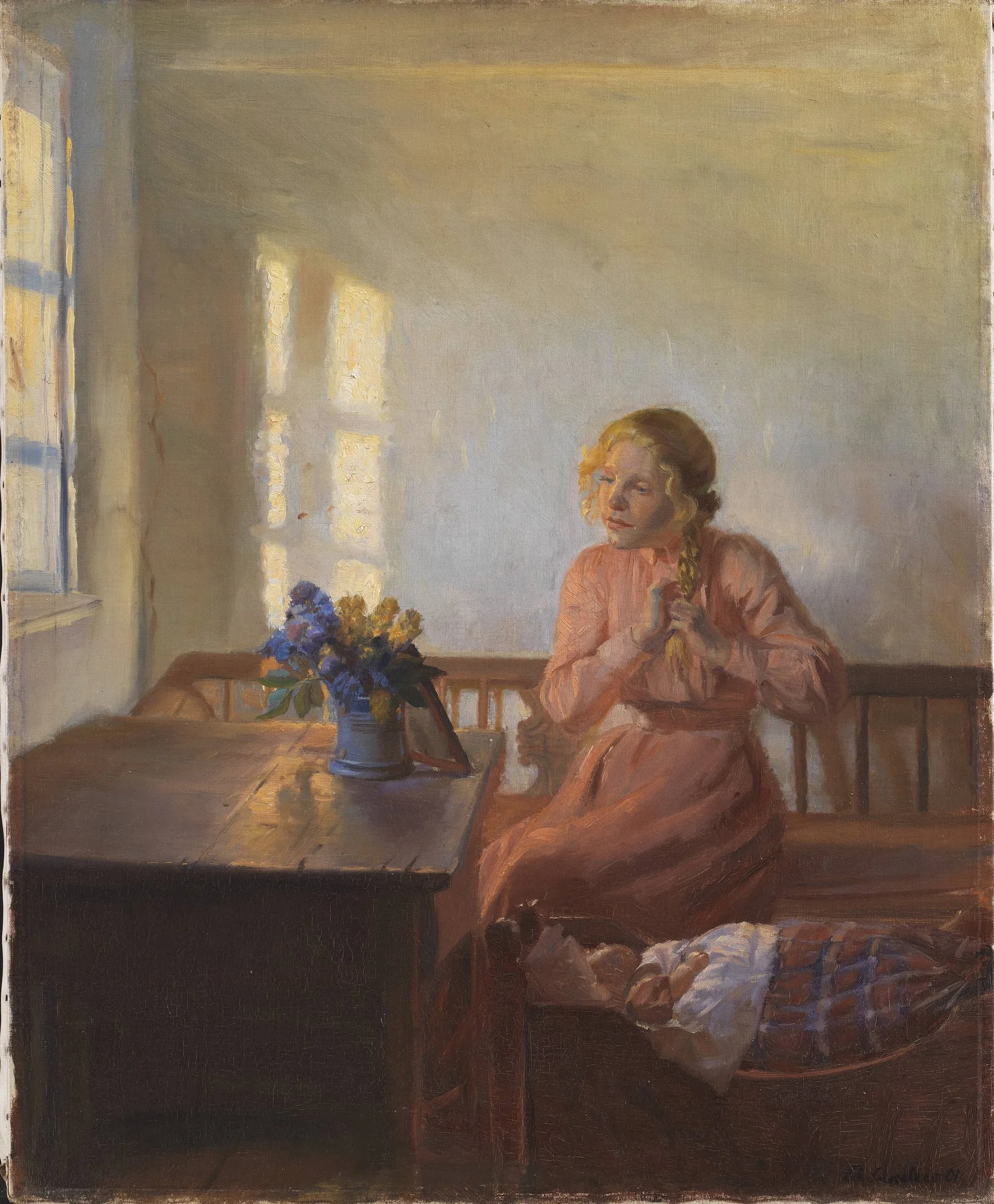 A Young Girl Plaiting her Hair, by Unknown, 1901
