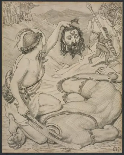 David and Goliath, Cartoon for Stained Glass Window at Jesus College, Cambridge