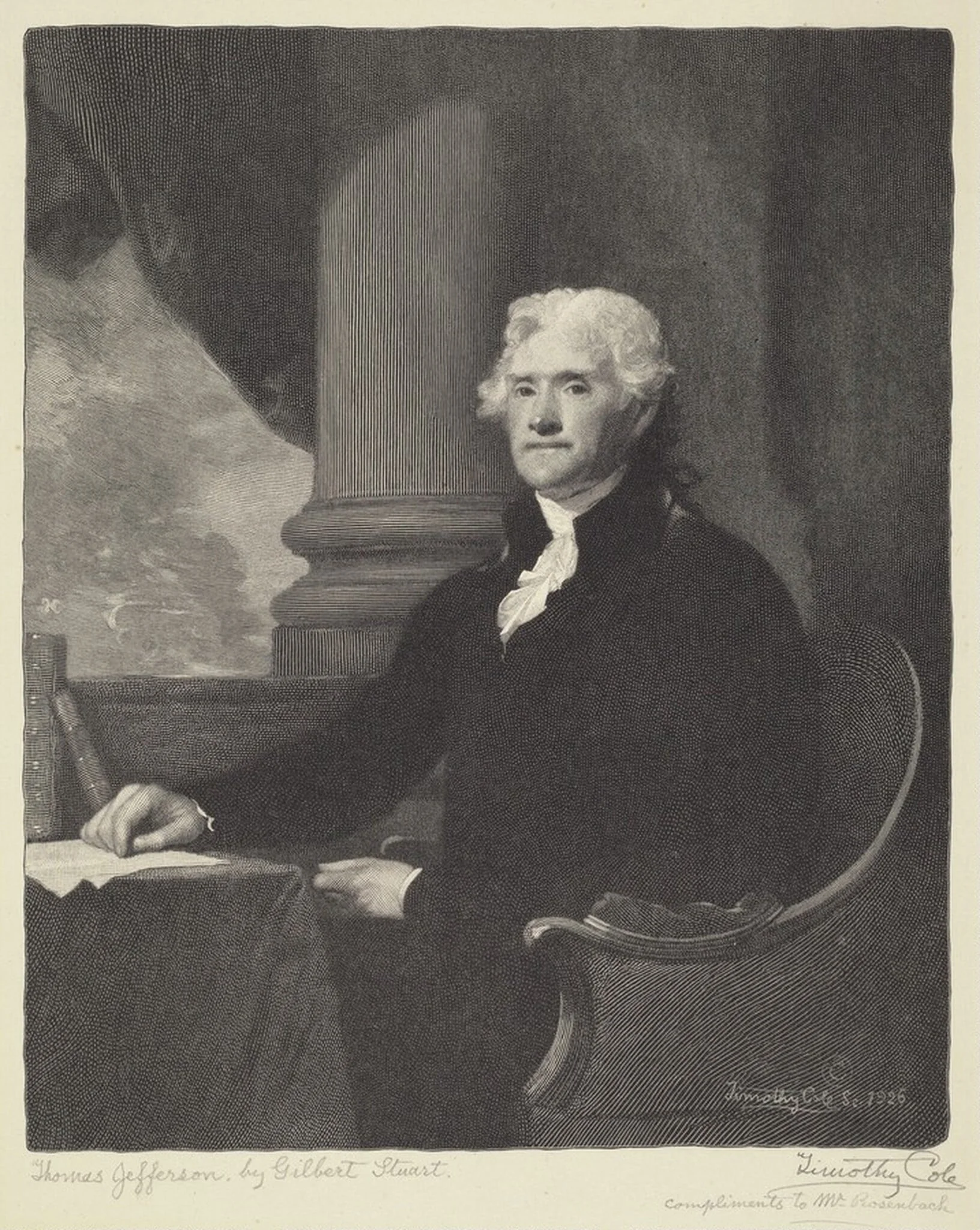 Thomas Jefferson, by Timothy Cole, ink, 1926