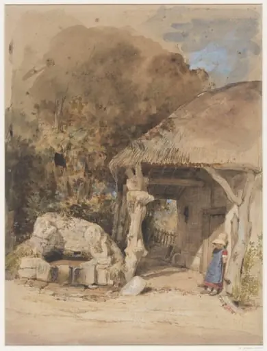 A Child under a Thatched Porch near a Spring.