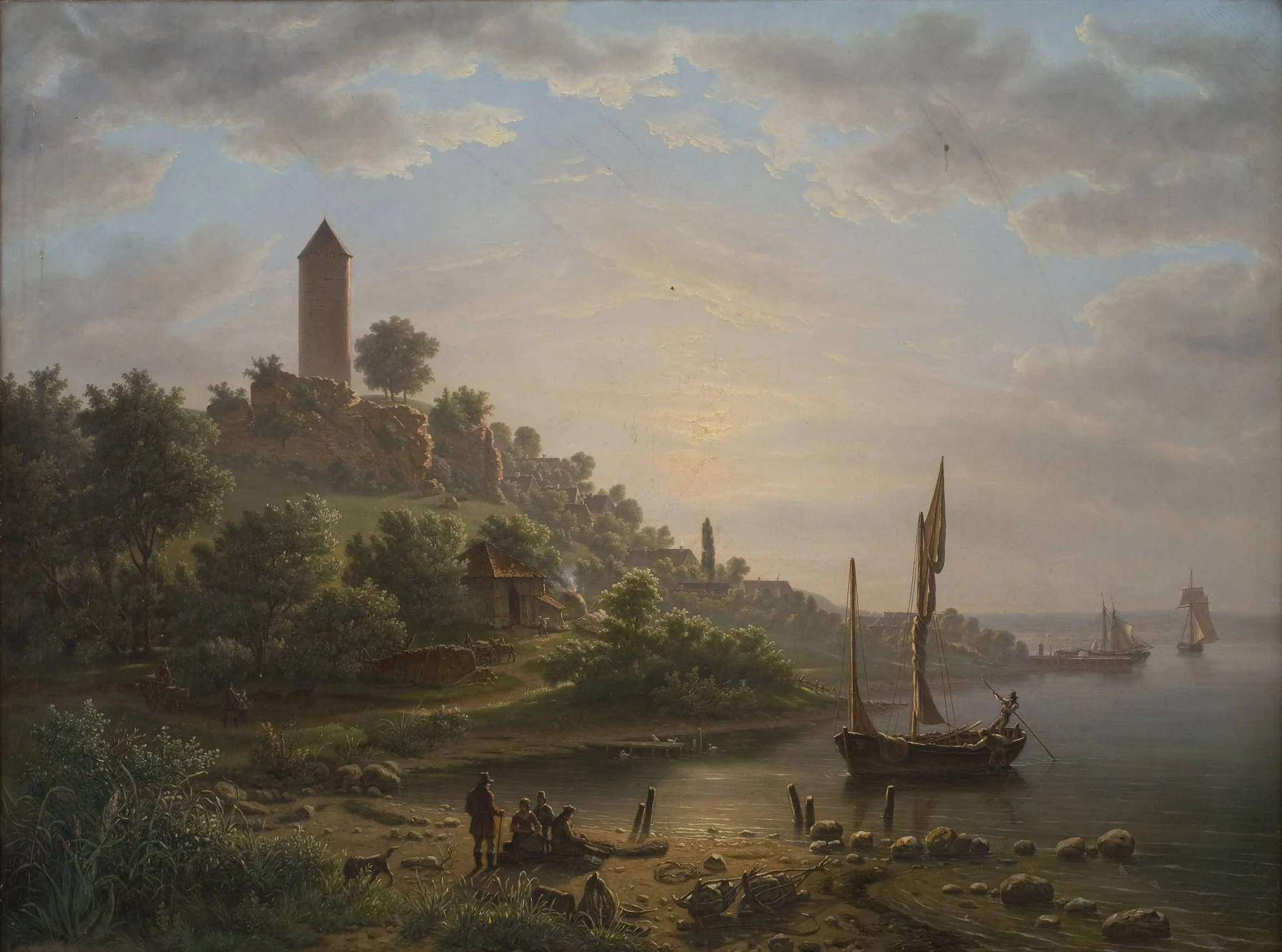 Kysten ved Vordingborg med Gåsetårnet en tidlig morgen, by Unknown, 1848