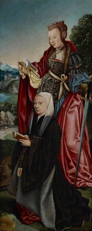 Saint Catherine and the Donor's Wife, by Unknown, oil, 1600