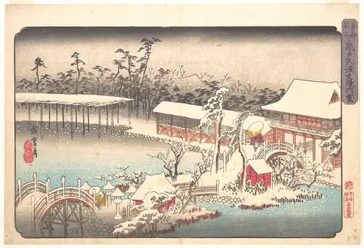 Kameido Tenmangu keidai no yuki|東都名所　亀戸天満宮境内雪|Tenmangū Shrine at Kameido in Snow