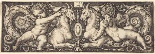 Ornament with Two Genii Riding on Two Chimeras