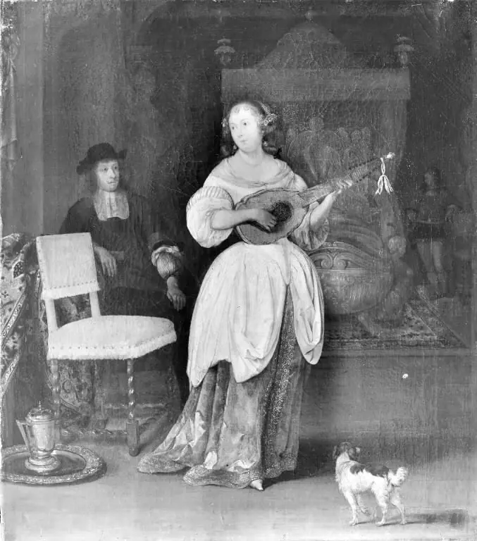 A Woman Playing the Bandora