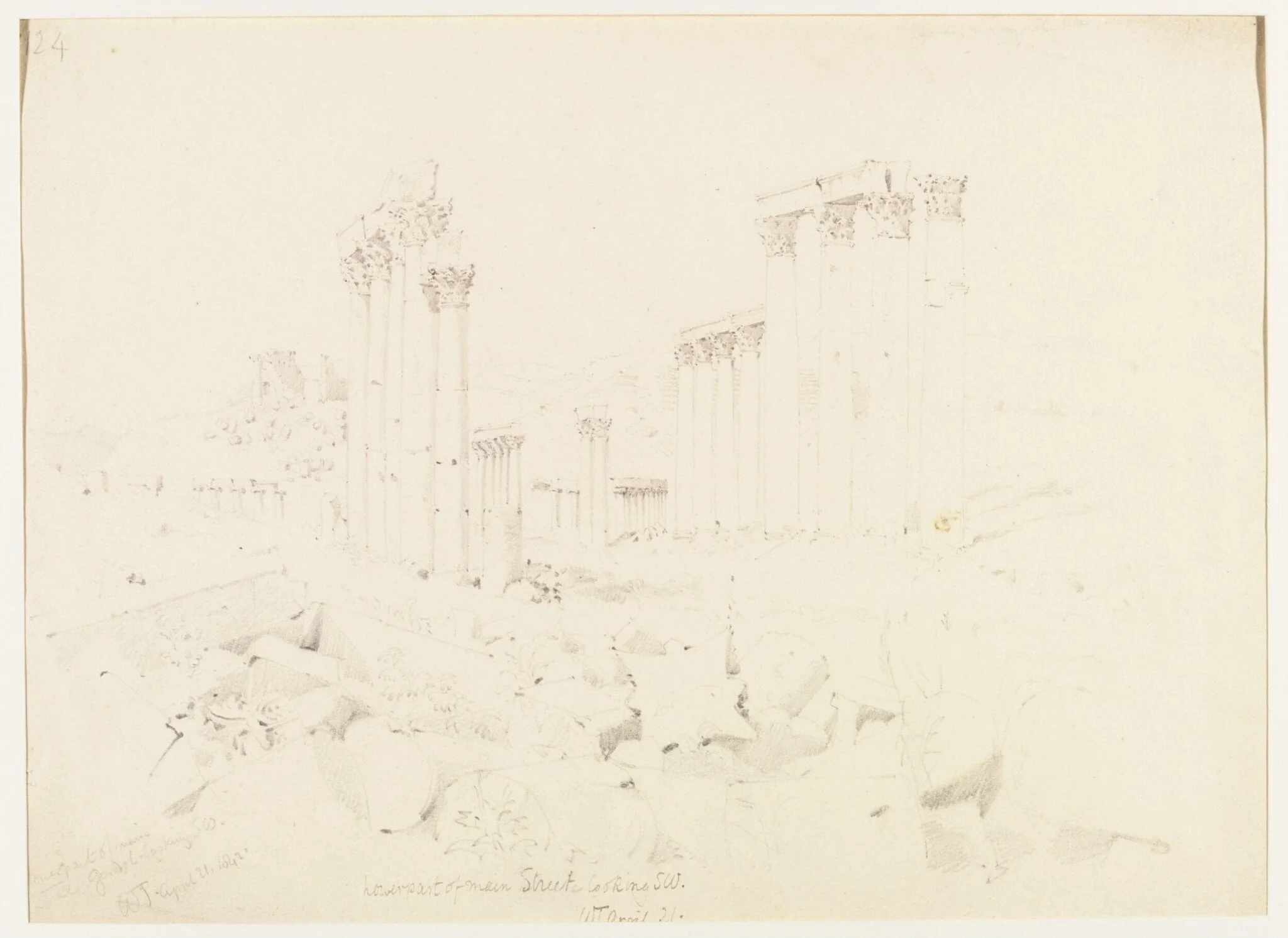 Lower part of main [Street] Gerash - looking SW, by William J. Tipping, 1842