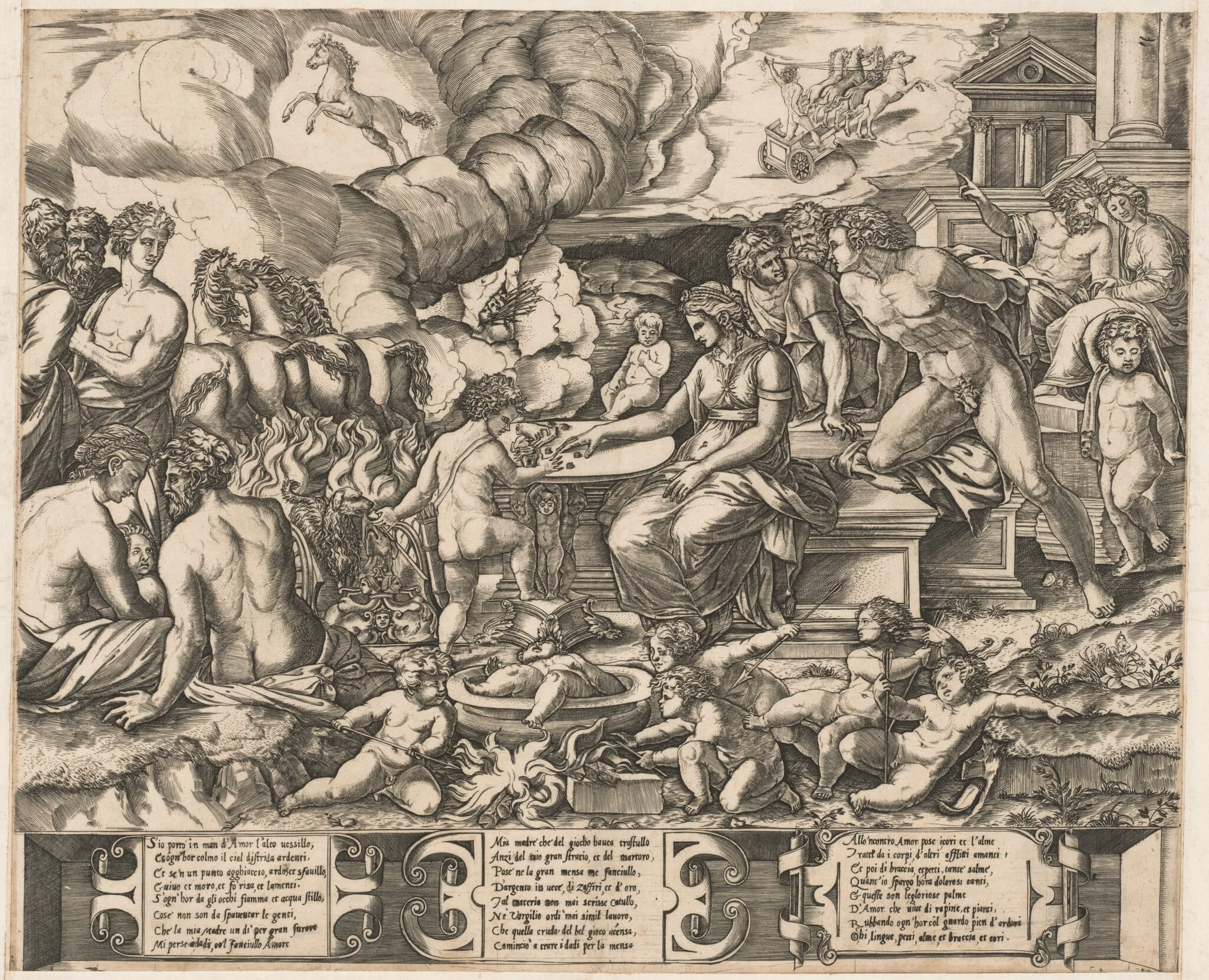 Allegory of Love, by Raimondi School, ink, 1540