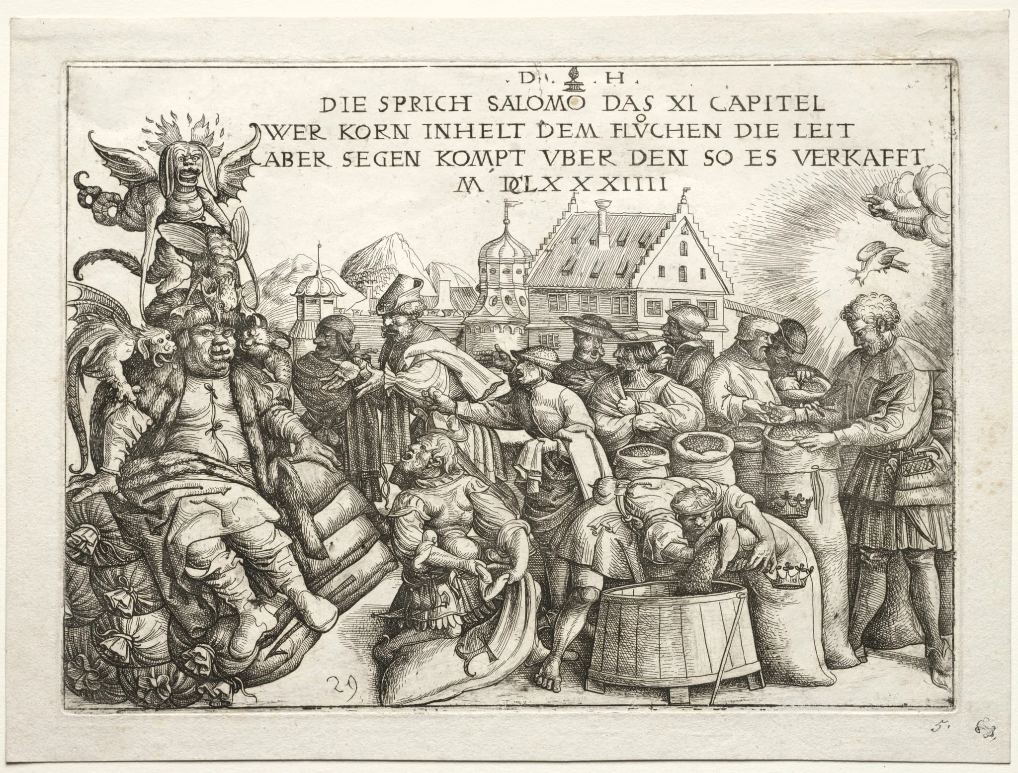 Illustration to proverbs XI (The Hoarders of Grain), by Daniel Hopfer, 1513