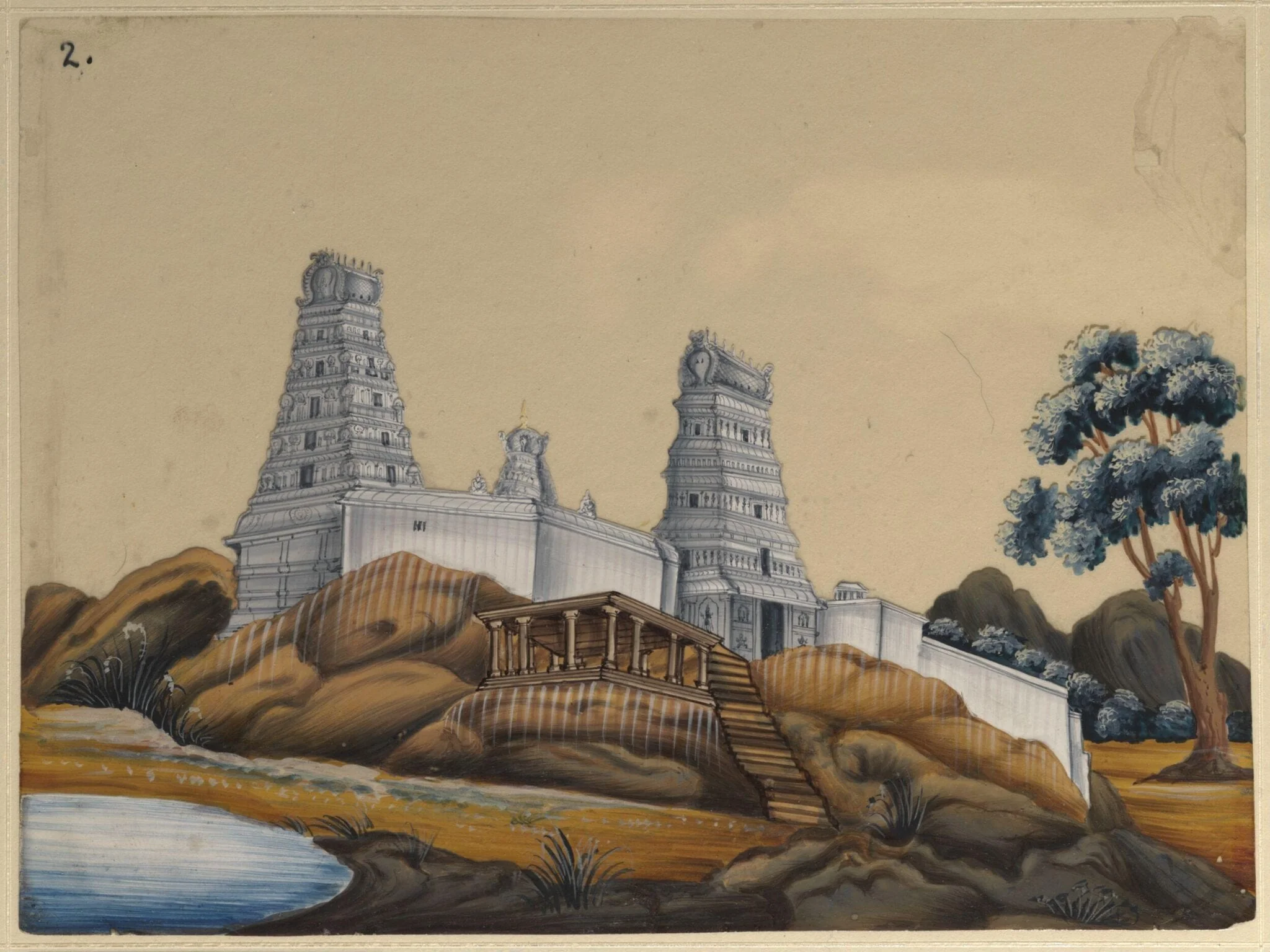 One of sixteen paintings of unidentified South Indian temples.