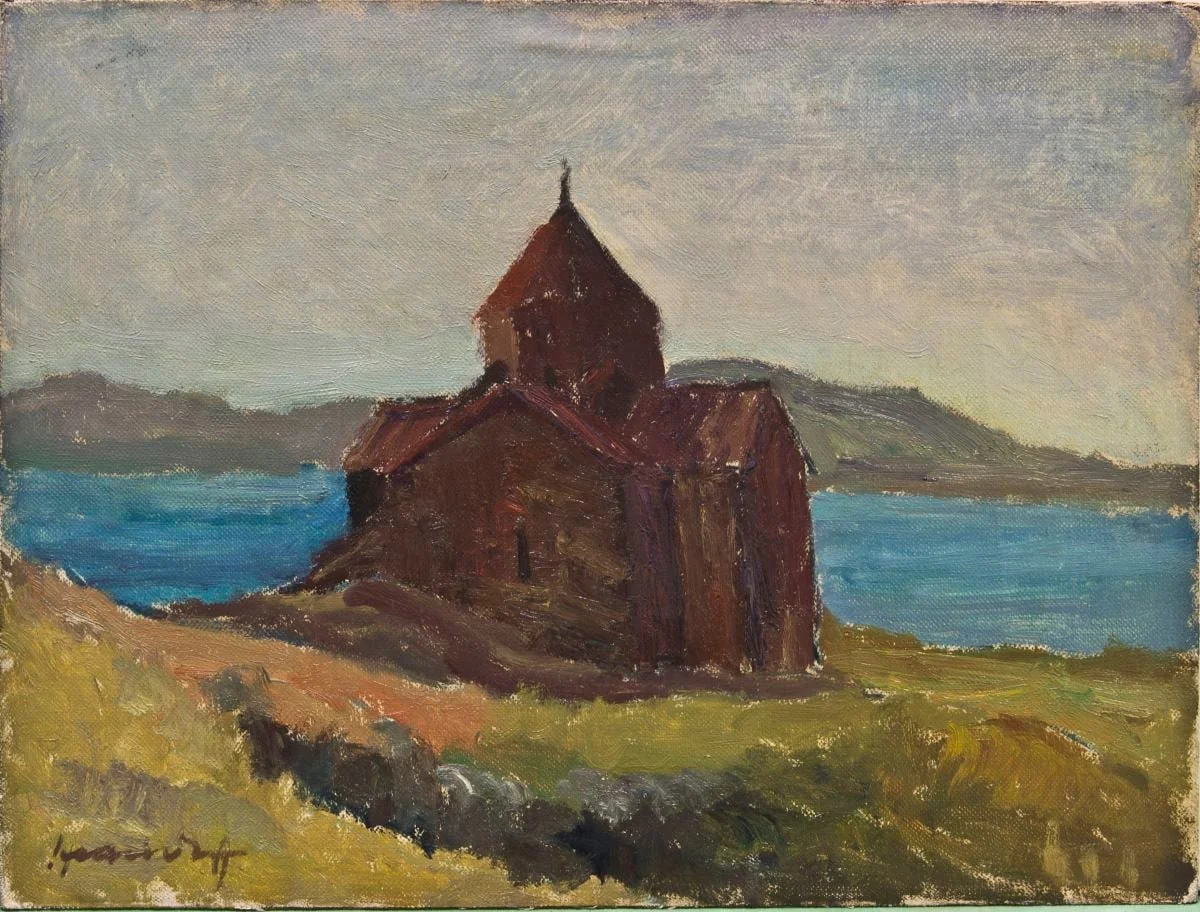 Biserica „Sfinții Apostoli" pe malul lacului Sevan, by Hrandt Avakian, 1960