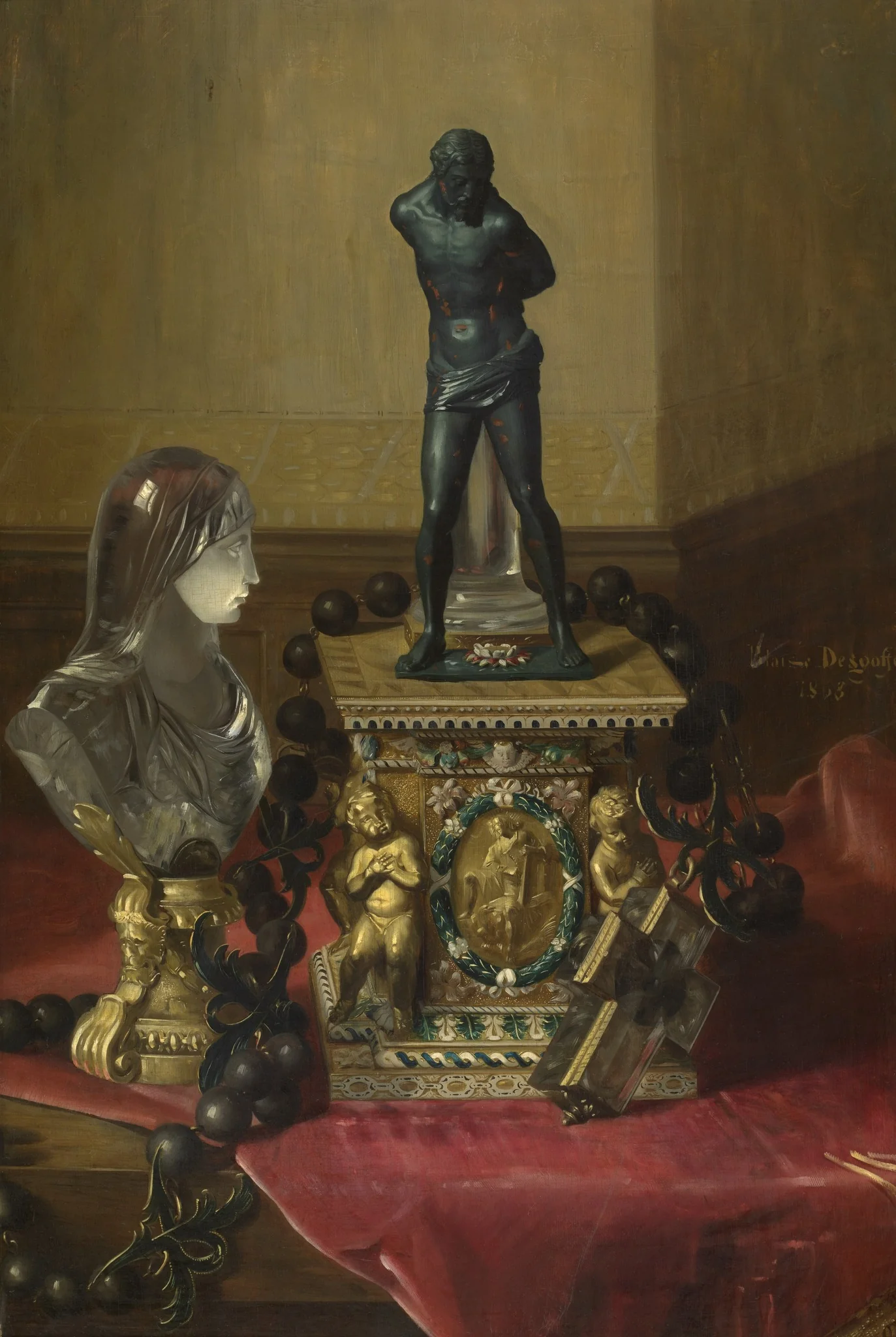 At the Louvre, by Blaise Alexandre Desgoffe, oil, 1868