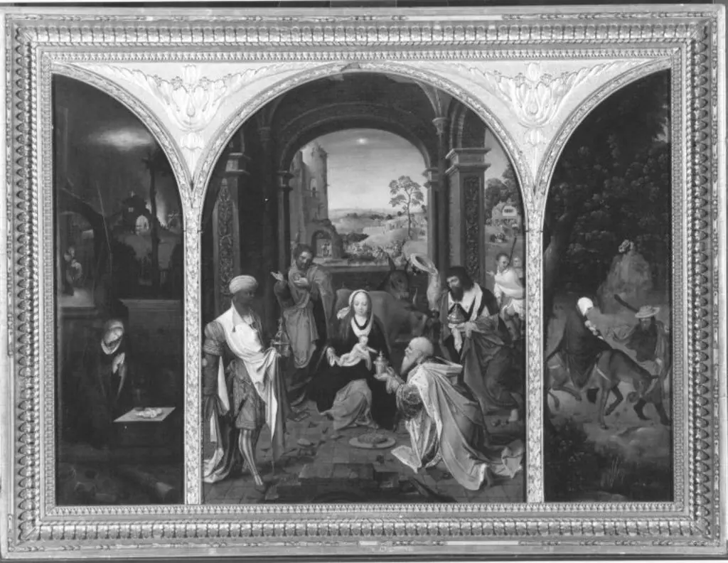 Triptych of the Adoration of the Magi with Nativity and Flight into Egypt on outer wings