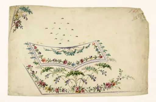 Composition avec guirlandes de fleurs et feuilles en grappes, projets de broderies de gilet, XVIIIème siècle