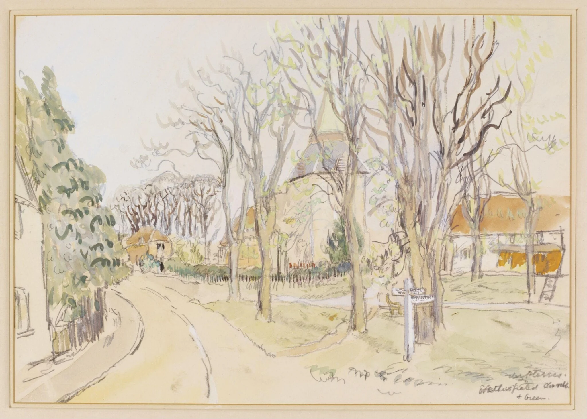 Church and Green, Wethersfield, by Du Plessis, watercolor, 1940