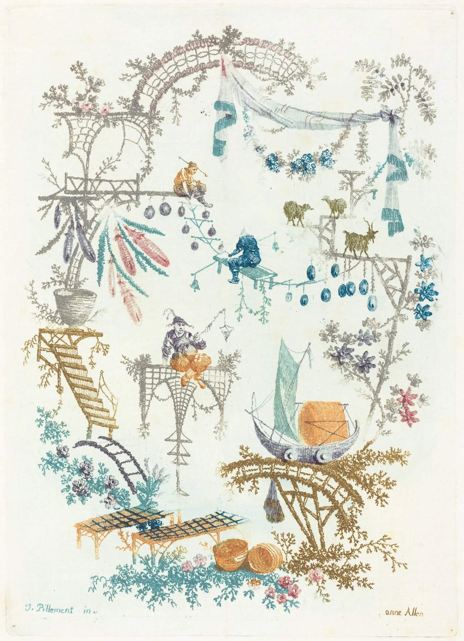 Arabesque with a Boat, by Anne Allen, ink, 1764
