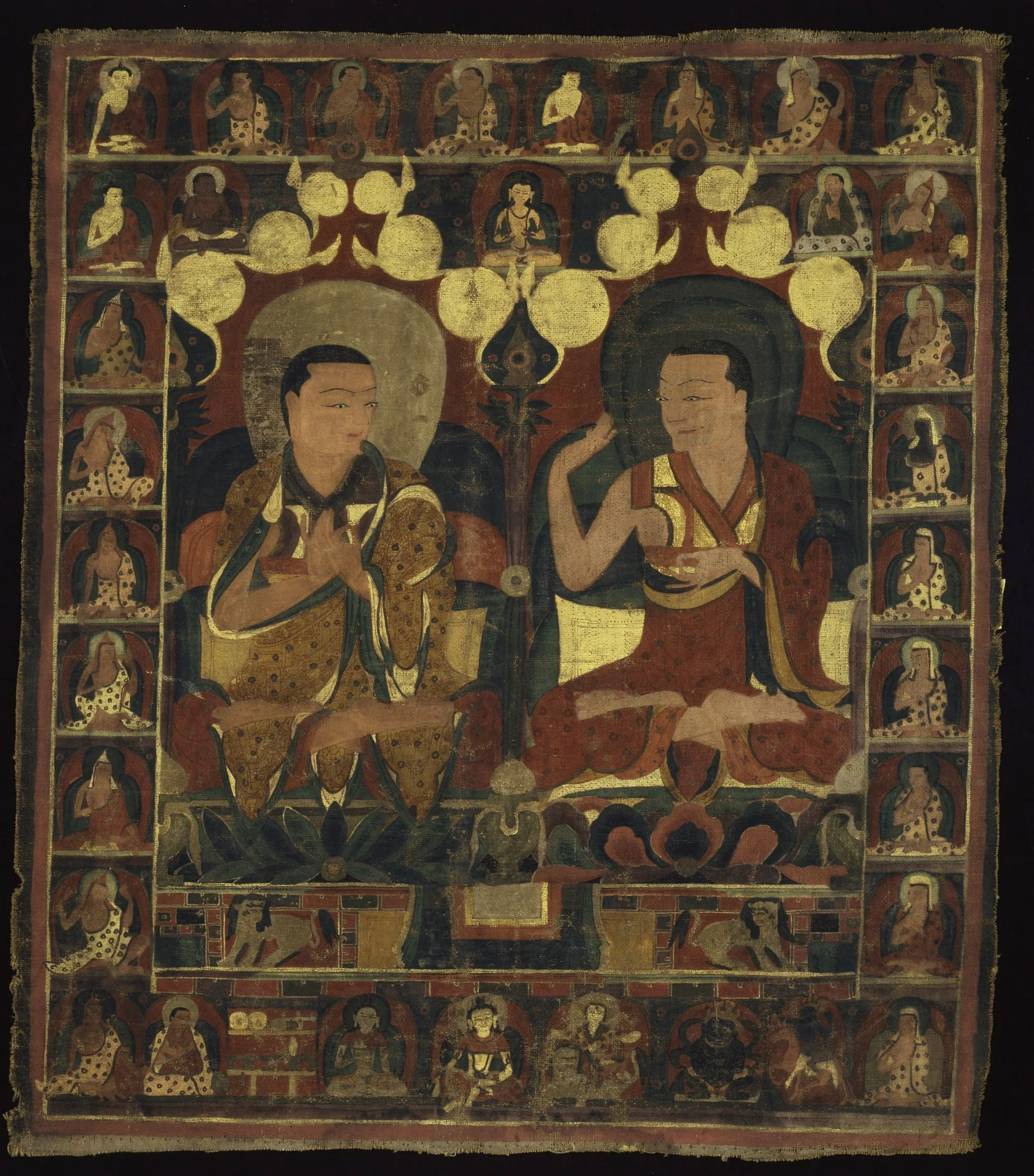 Painted Banner (Thangka) of Lineage Painting of Two Lamas in Debate, by Unknown, unspecified, 1500