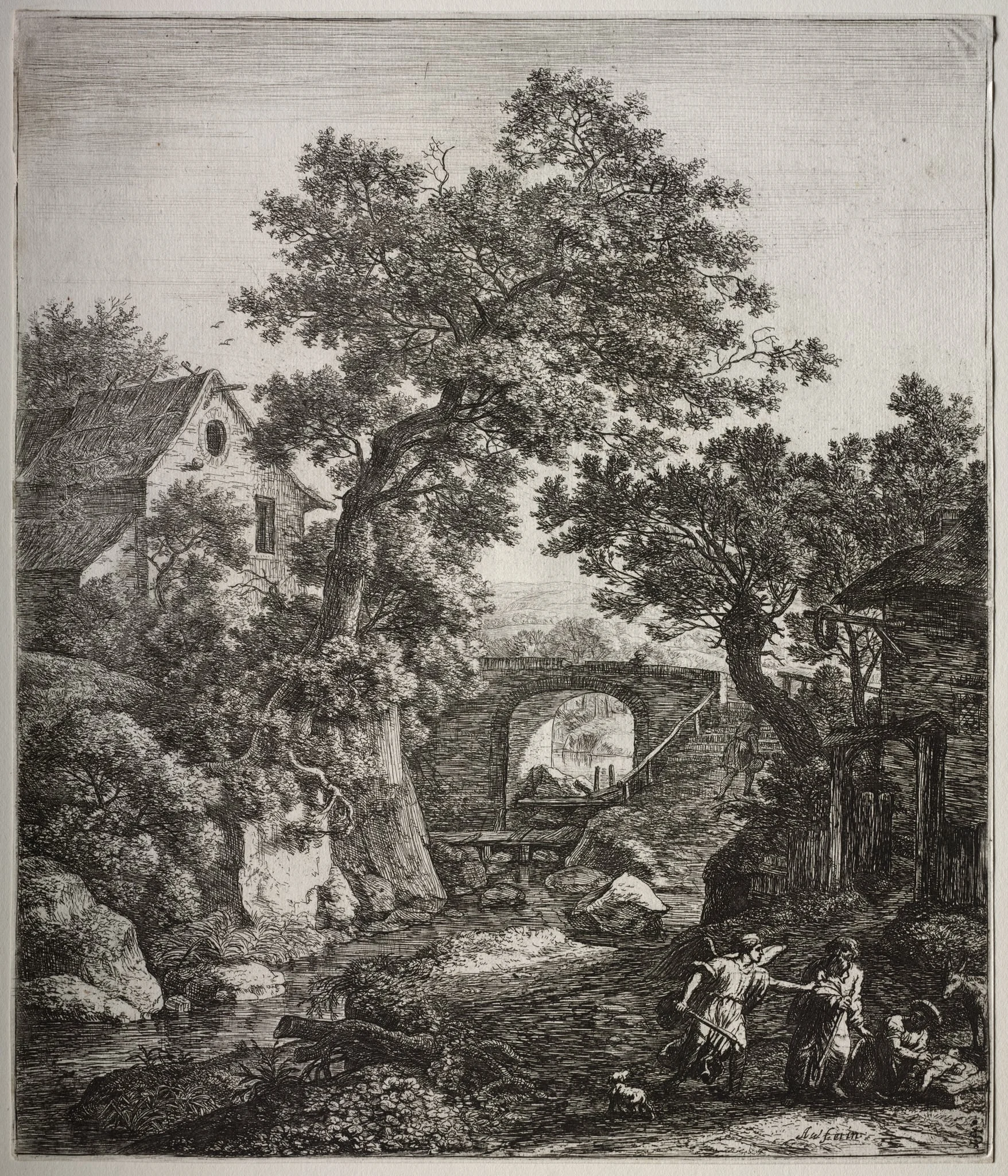 Six large upright landscapes with scenes from the Old Testament: Zipporah circumcising Her Son, by Antonie Waterloo, 1665