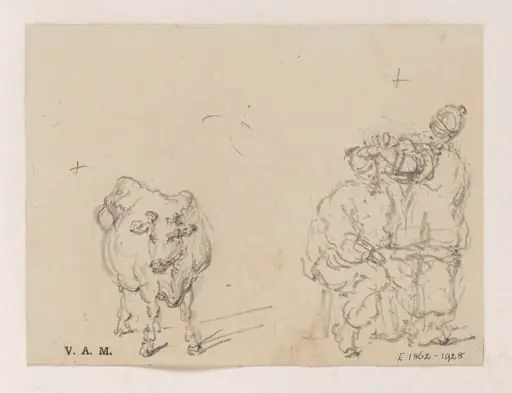 A Chinese barber and customer, and a cow