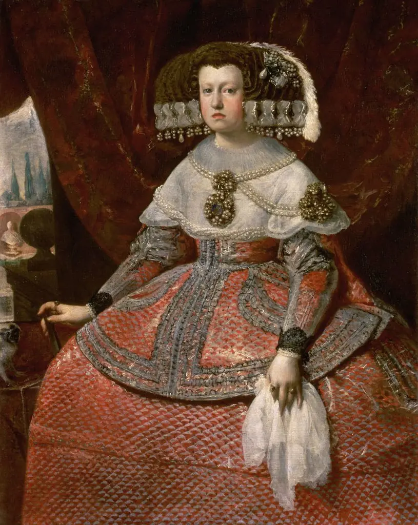 Königin Maria Anna von Spanien in hellrotem Kleid (1635-1696)