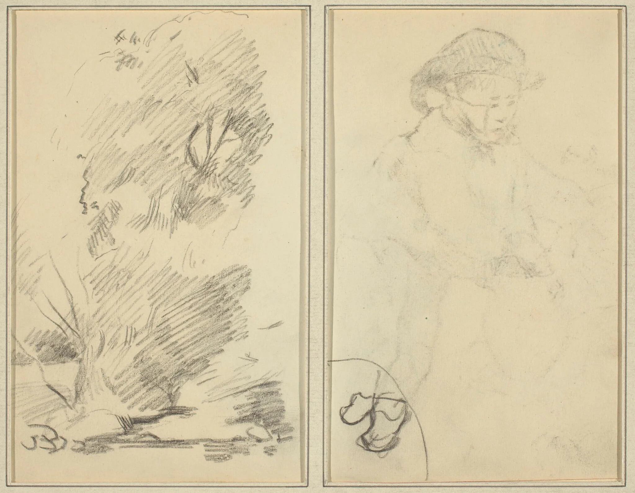 Trees; Sketch of Breton Boy [verso], by Paul Gauguin, crayon, 1886