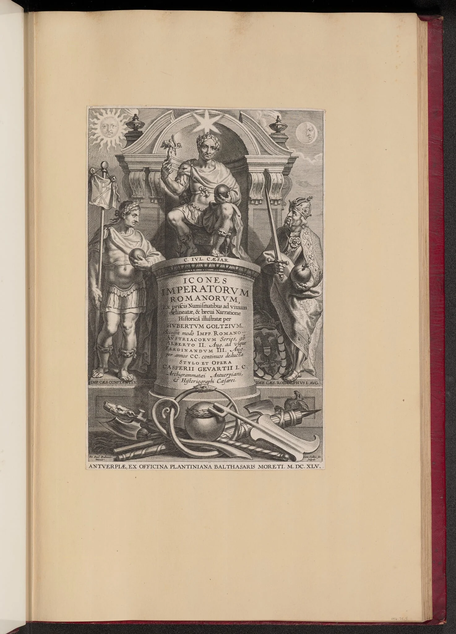 Title Page for Hubert Goltzius's Icones Imperatorvm Romanorvm (Opera Omnia, V), by Cornelis Galle I, ink, 1645