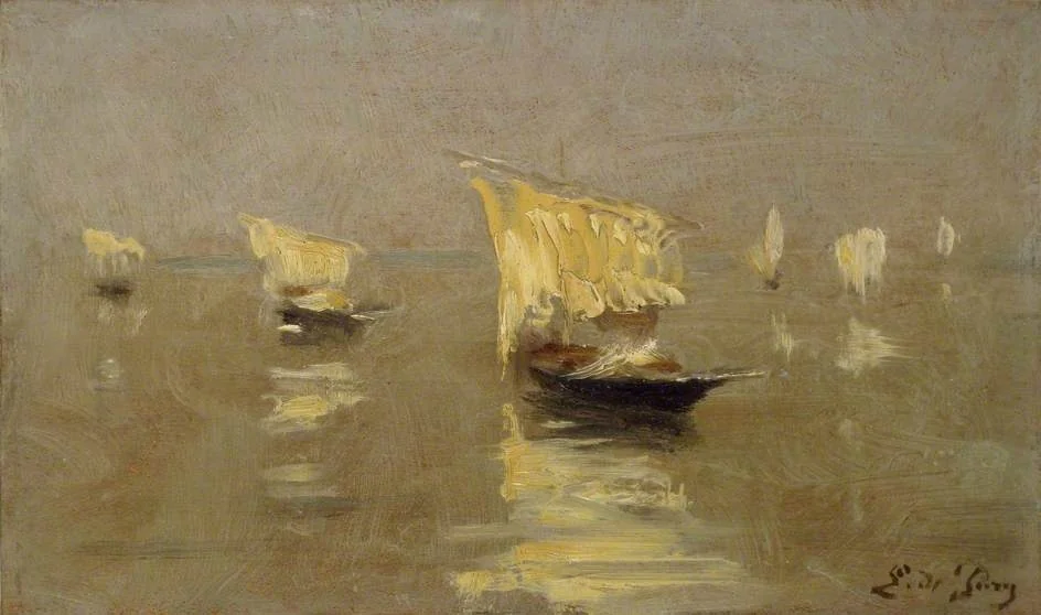 Boats in the Lagoon at Venice, by Edmond-Jean de Pury, oil, 1901