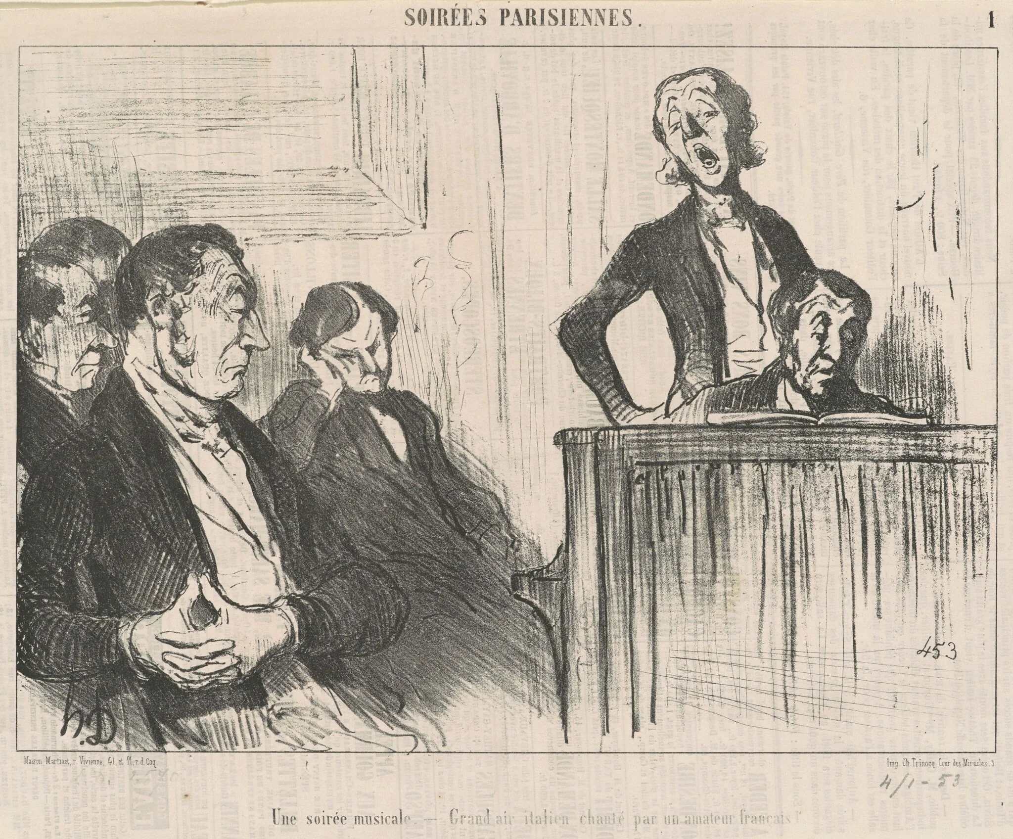 Une soirées musicale, by Honoré Daumier, ink, 1853