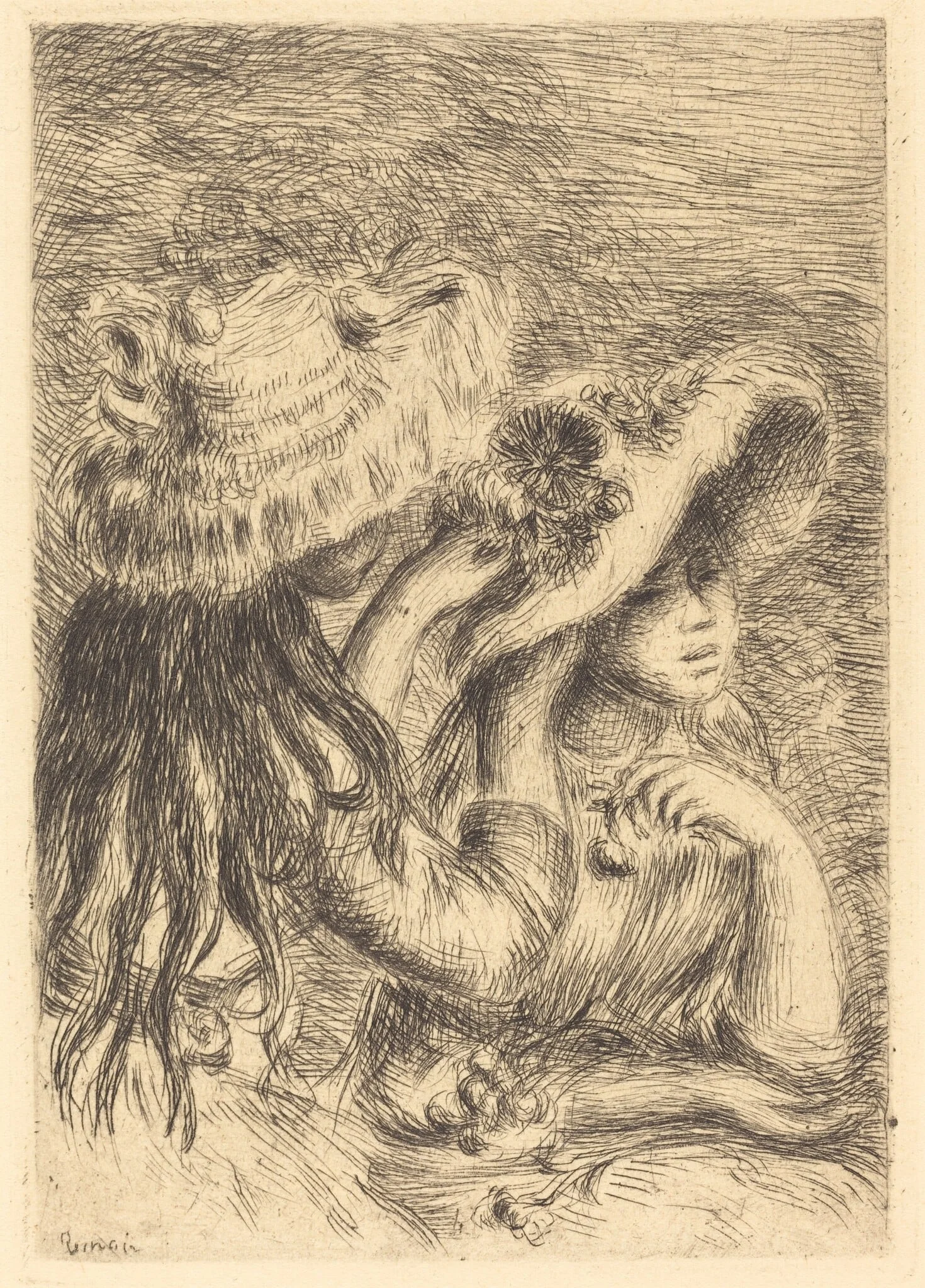 The Hat Pin (Le chapeau epingle), by Auguste Renoir, ink, 1894