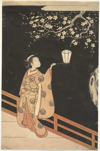 鈴木春信画　夜の梅|Woman Admiring Plum Blossoms at Night