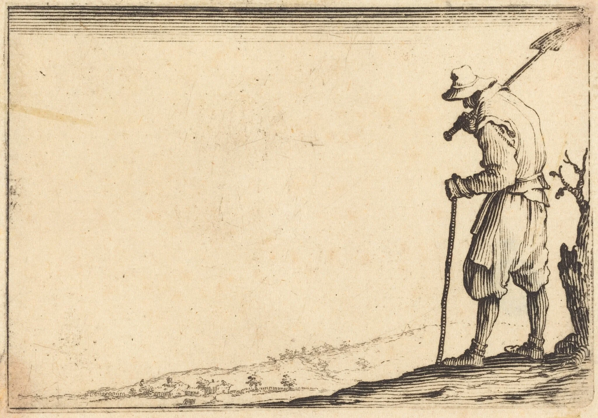 Peasant with Shovel on His Shoulder, by Jacques Callot, ink, 1617