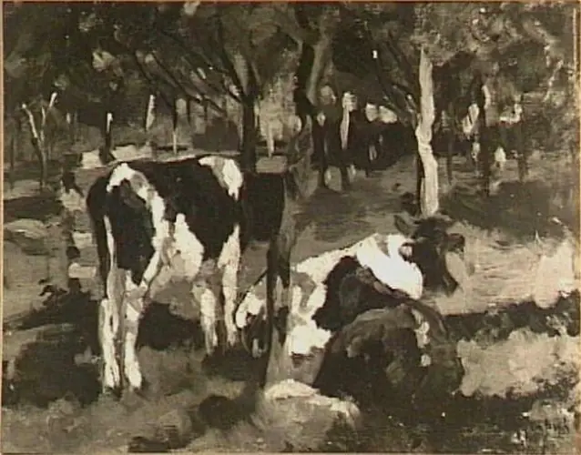 Calves in an Orchard