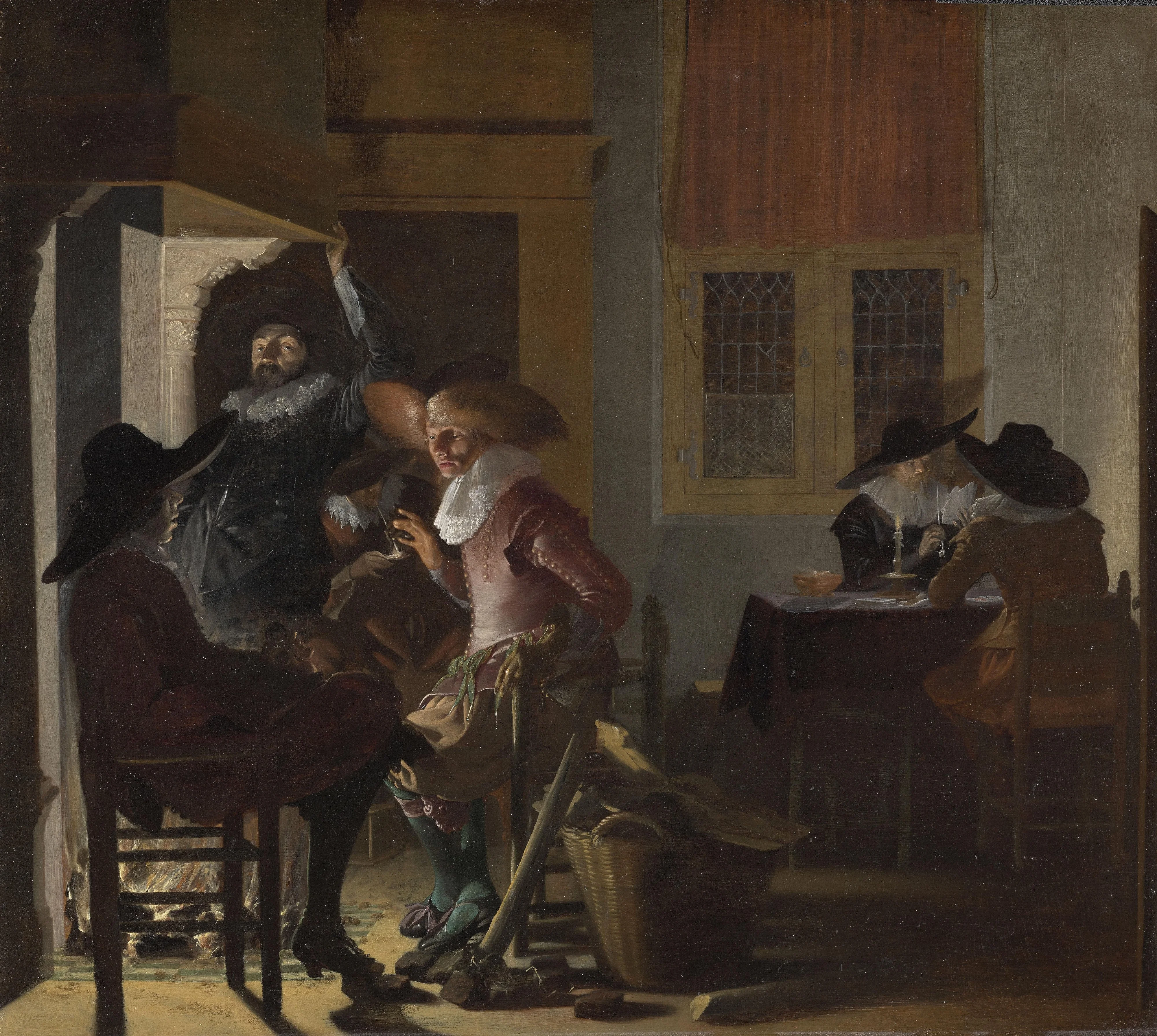 Soldiers beside a Fireplace