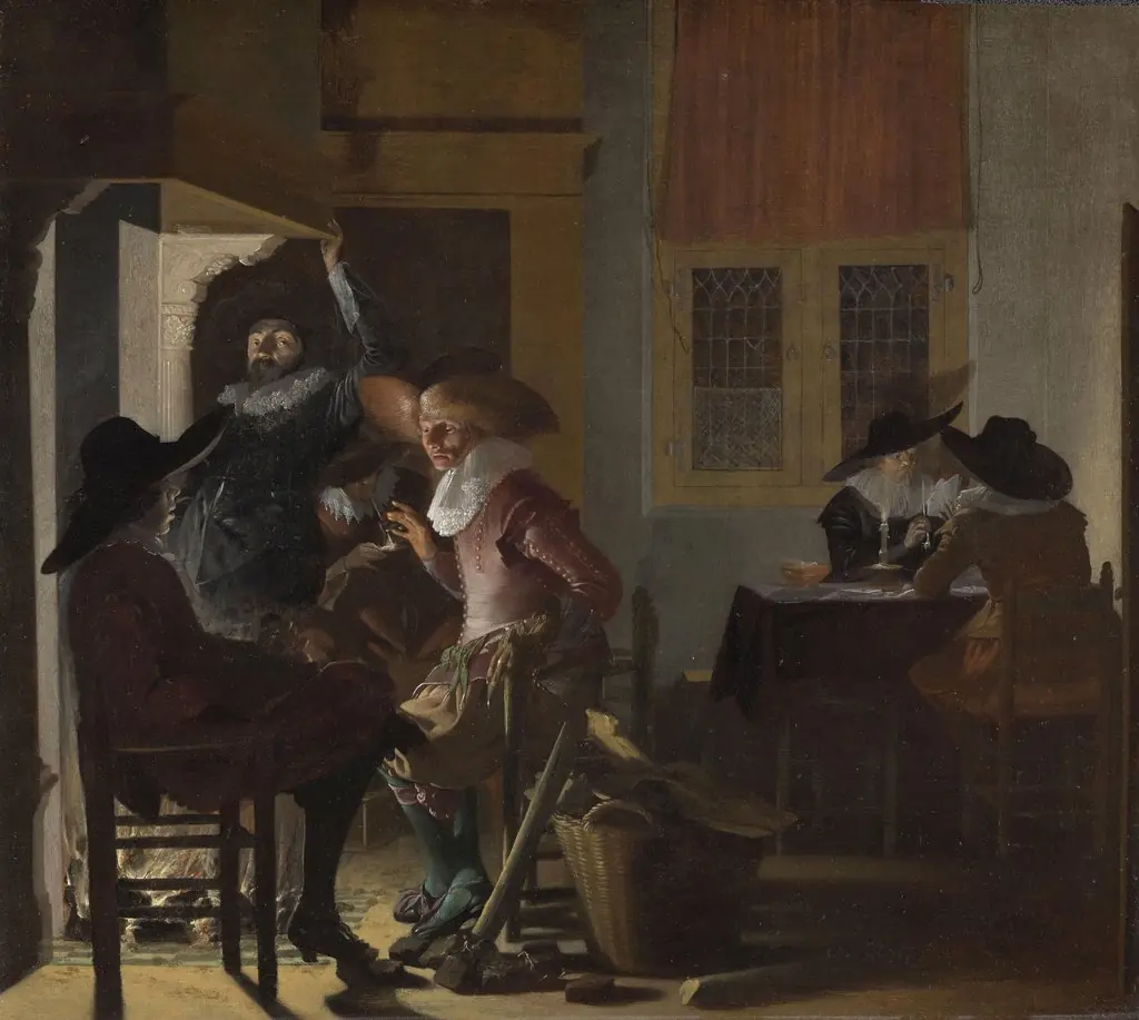 Soldiers beside a Fireplace