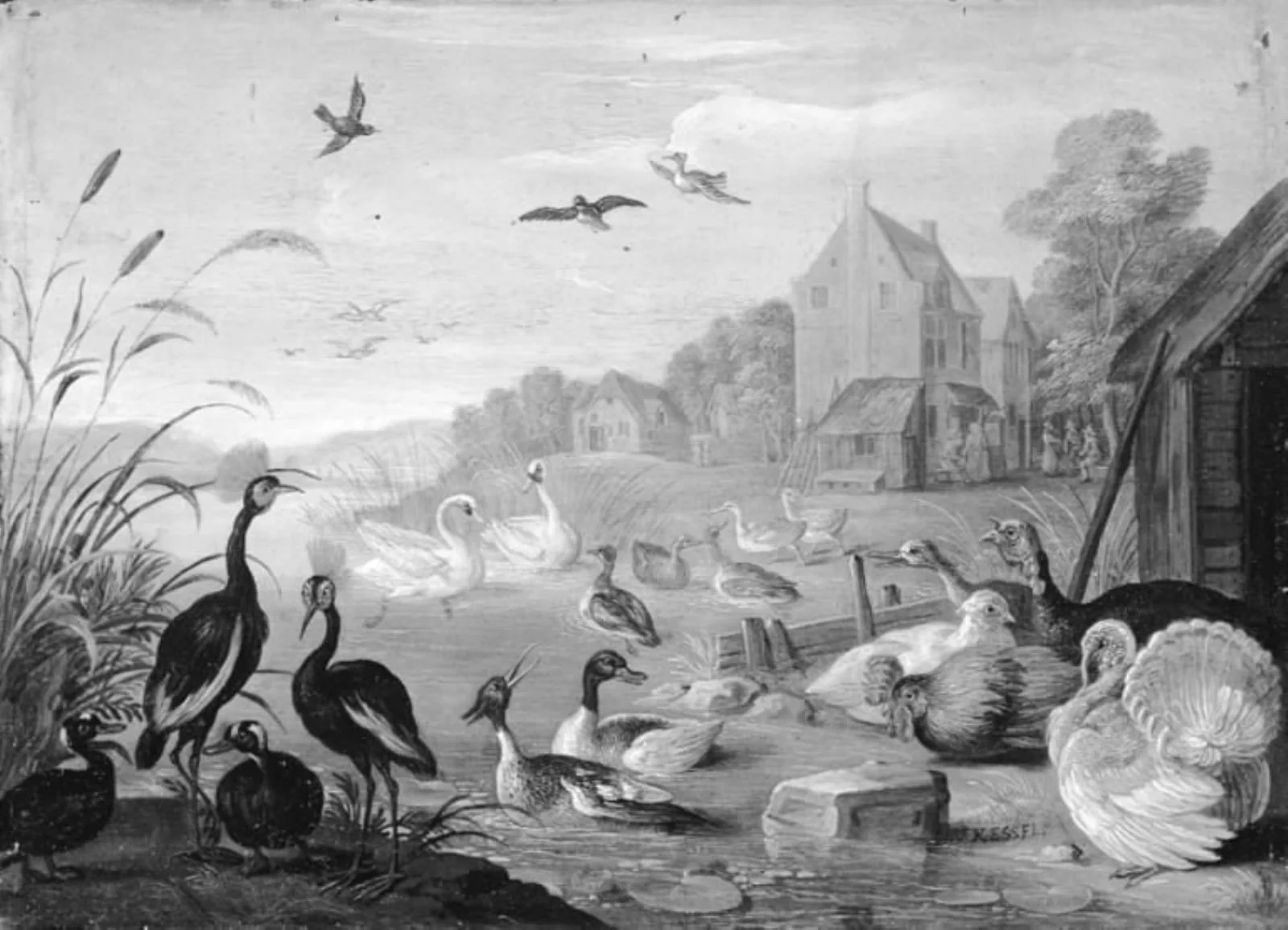 A River Landscape with Turkeys and Poultry, by Unknown, unspecified, 1660