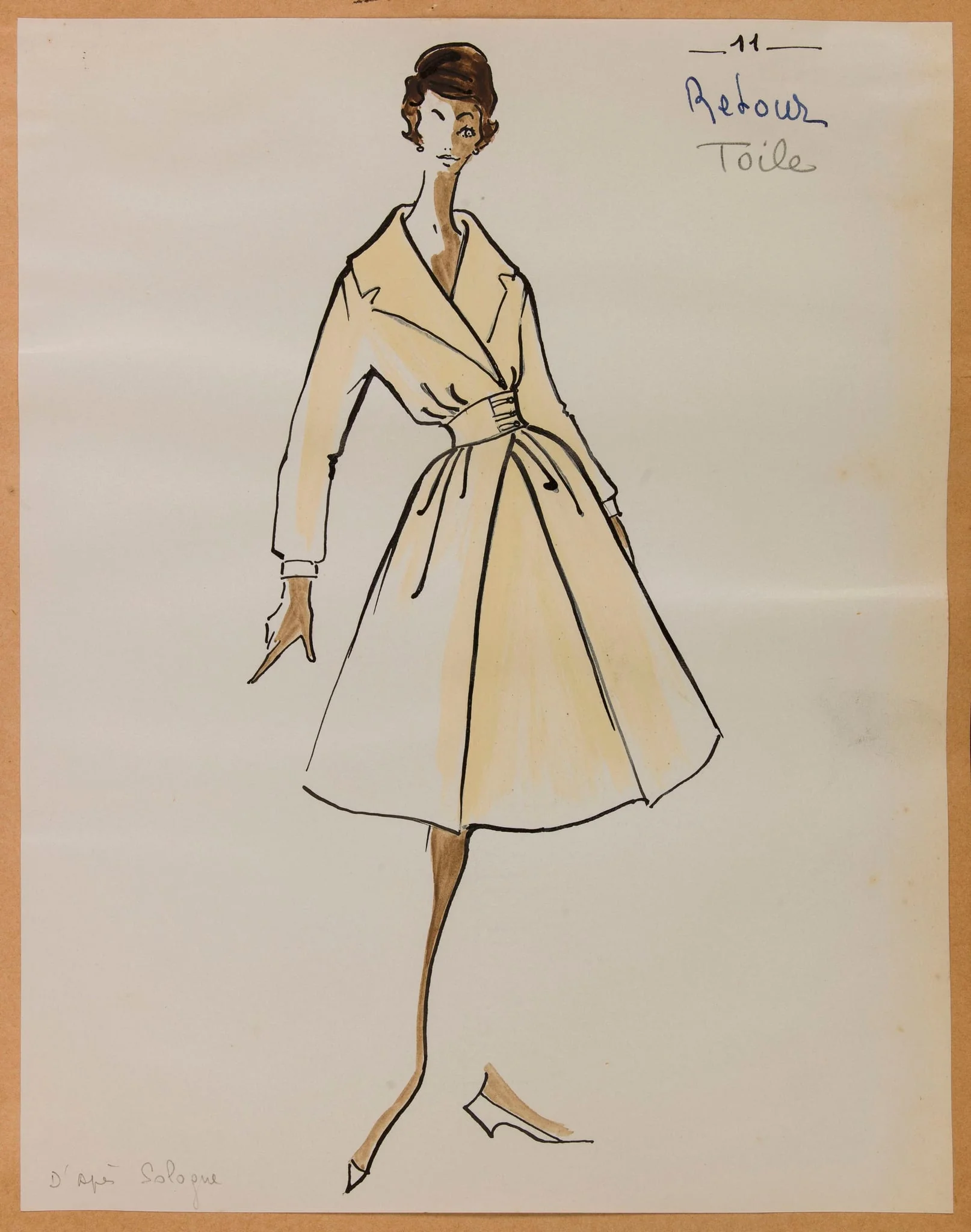 Manteau crème avec ceinture, by Marie-Louise Carven, 1957