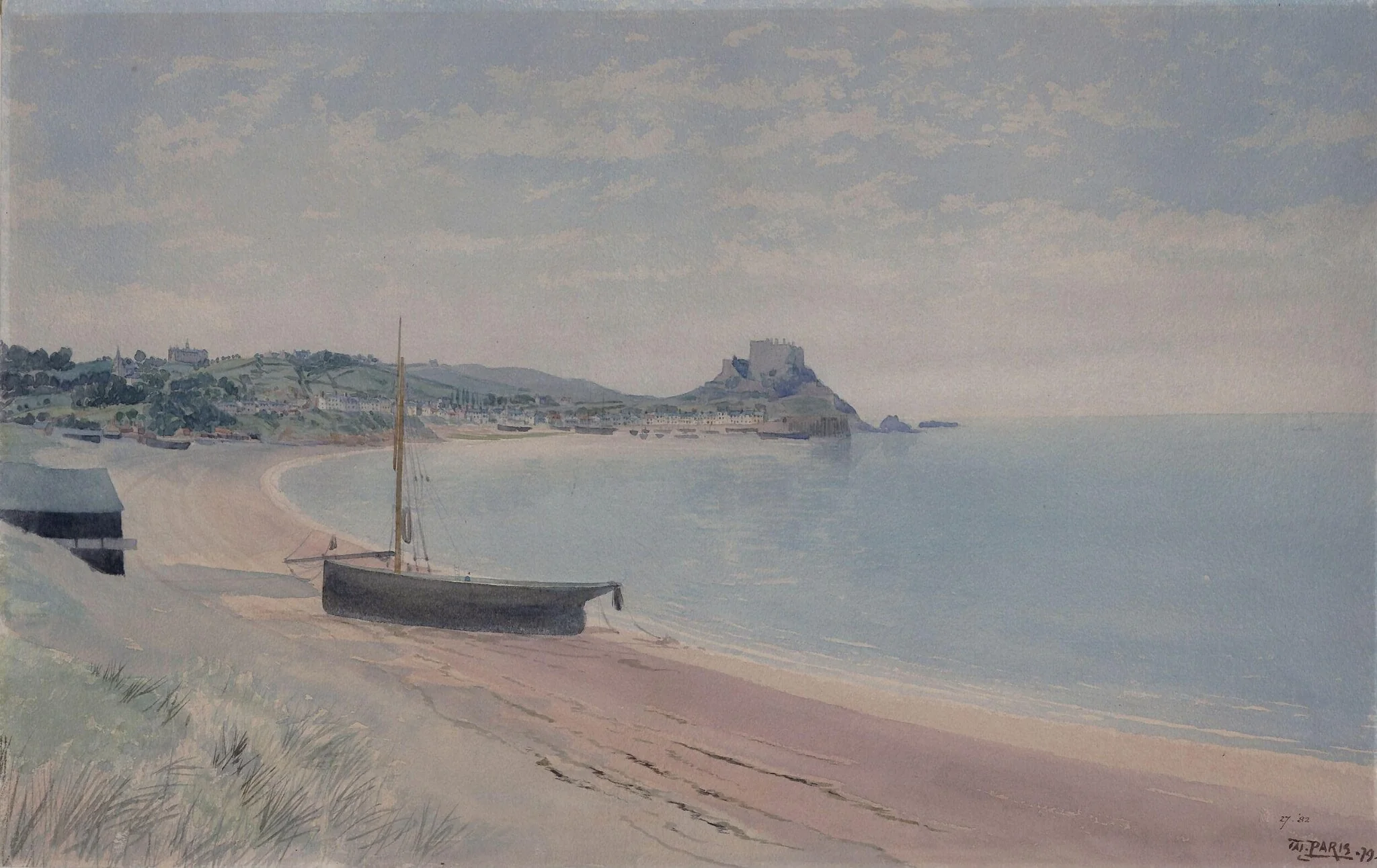 Coast scene at Gorey, Jersey, by Walter Paris, watercolor, 1850