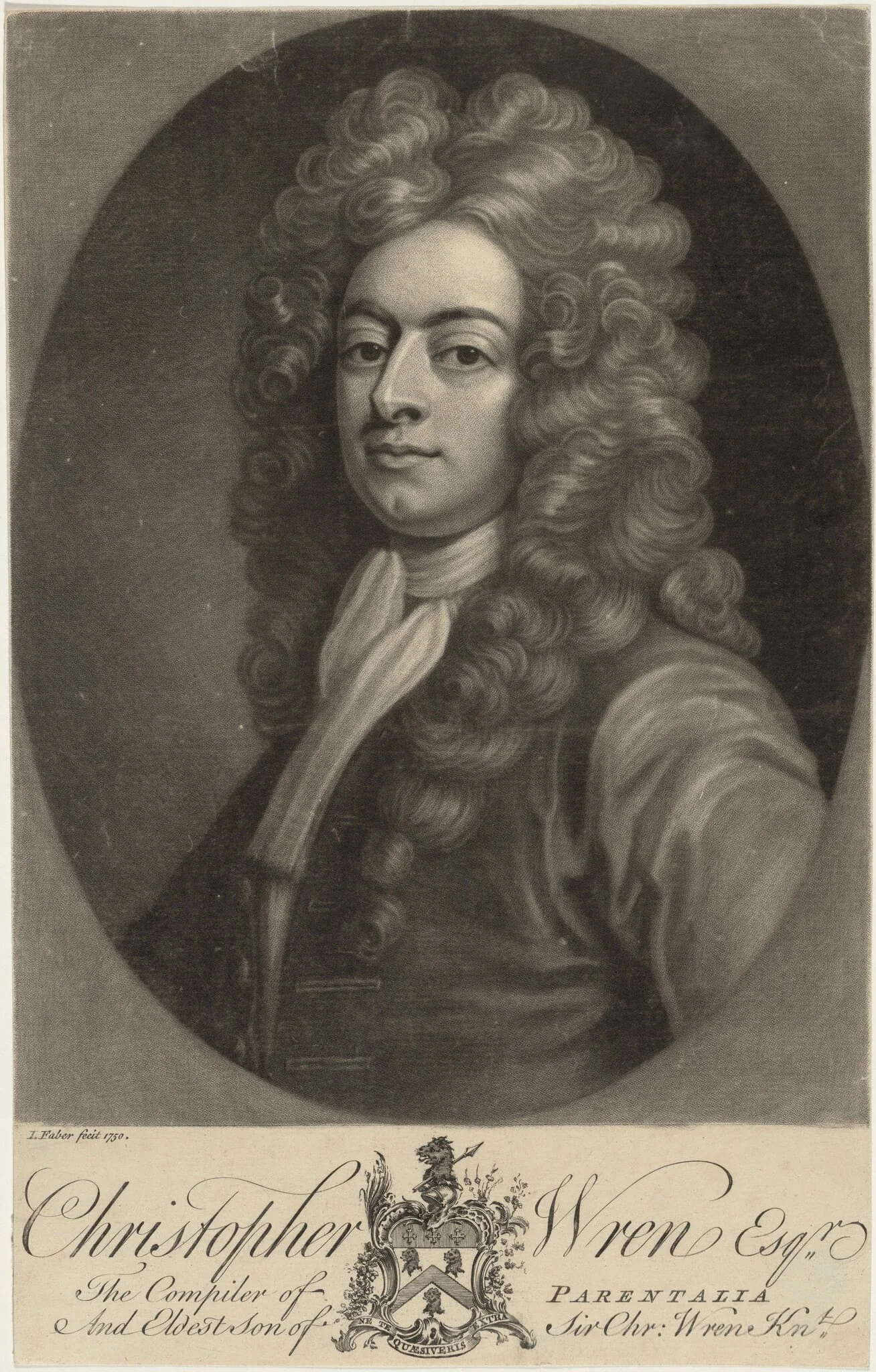 Christopher Wren, Son of the Architect, by John Faber II, ink, 1750