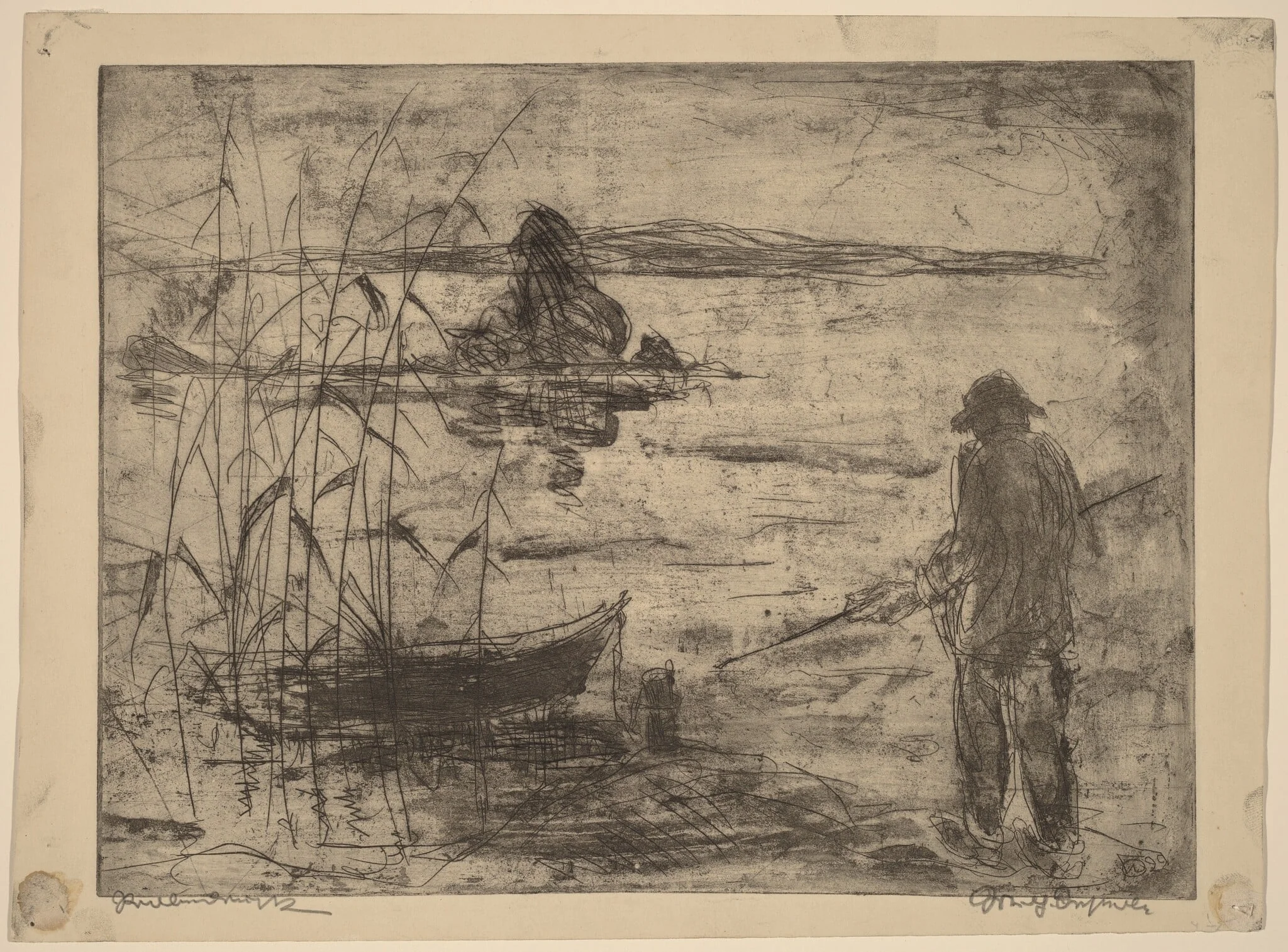 Fishing on the Havel River, by Wilhelm Oesterle, ink, 1922