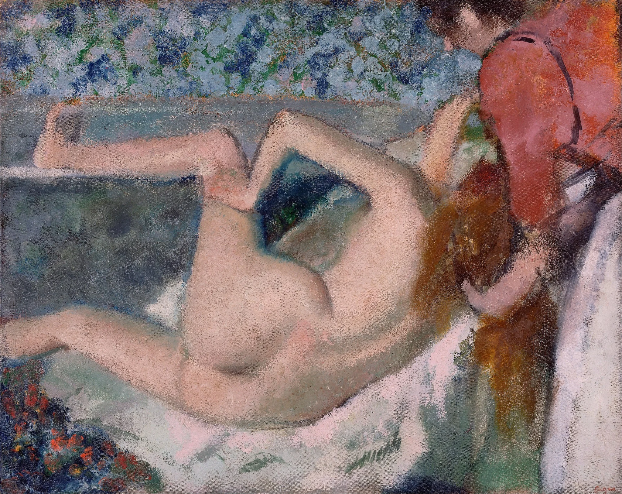 After the Bath, by Edgar Degas, oil, 1898