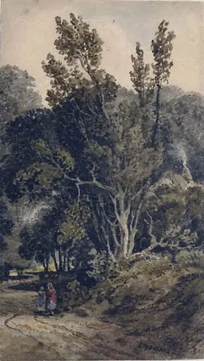 A road through a wood, with figures