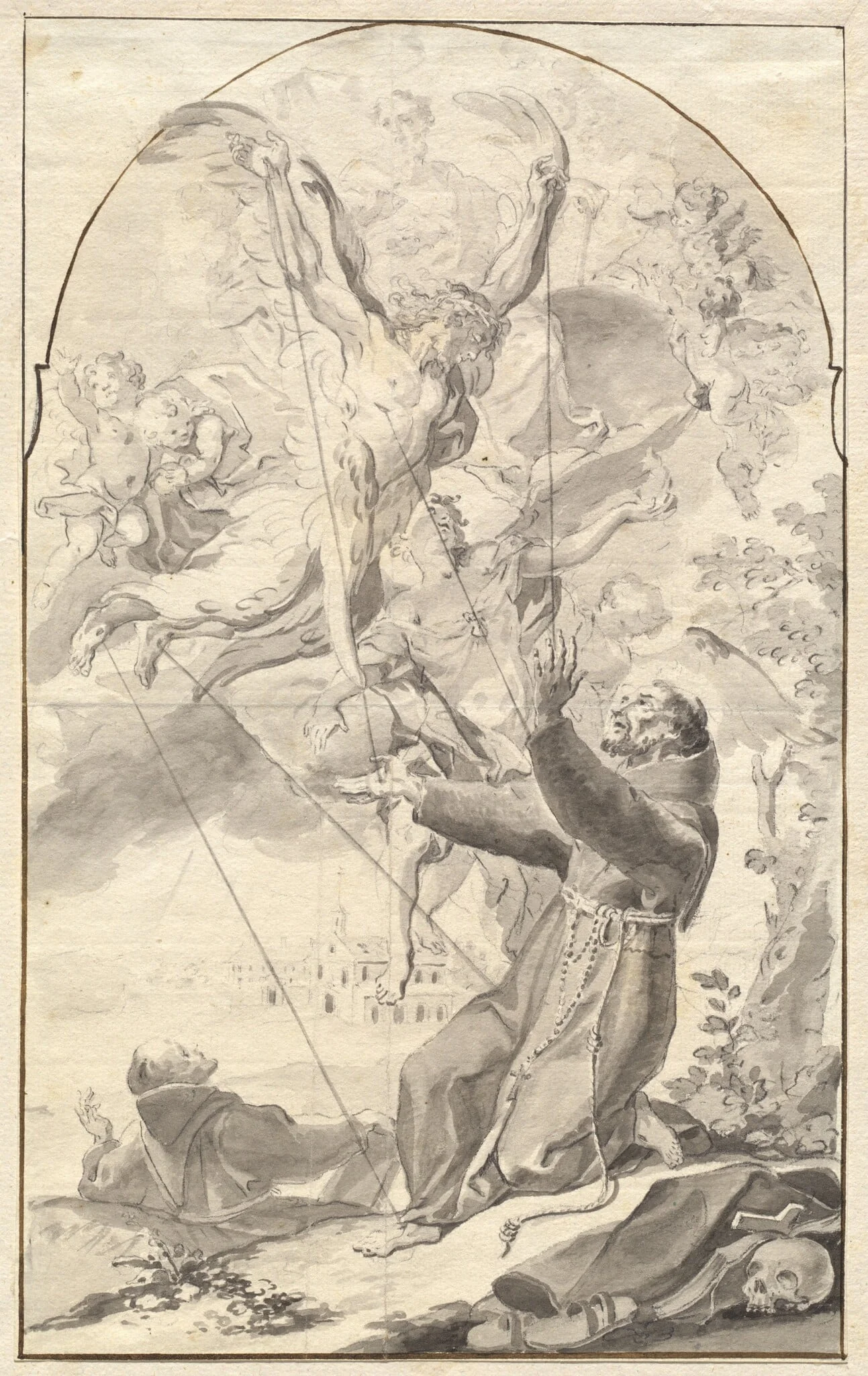 The Stigmatization of Saint Francis, by Johan Baptist Enzenberger, ink, 1764
